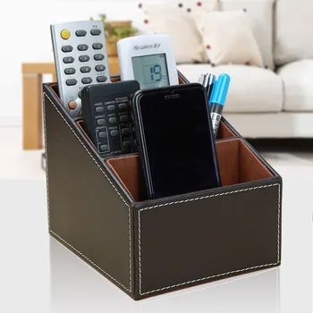 

Leather remote control mobile phone storage box multifunctional three grid pen holder creative fashion desktop stationeryLB52701