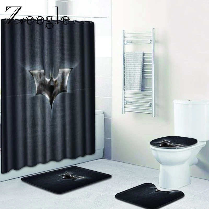 Zeegle Bath Mat Set Waterproof Curtain Polyester Bathroom Seat Cover Mat Anti Slip Absorbent Toilet Pedestal Rug 4pcs Toilet Set