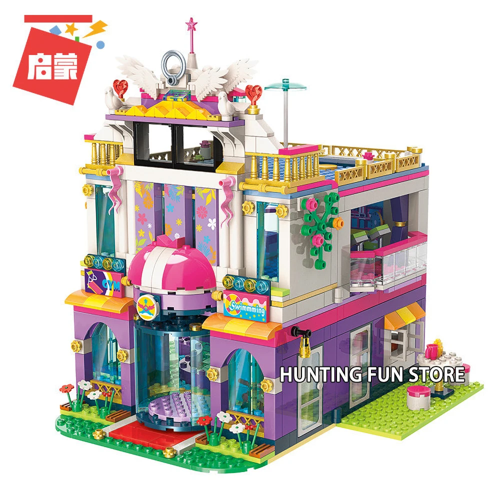 

Qman 2017 944pcs Fit Friends Series Set Star Dreaming Holiday Villa Mini figures DIY Building Blocks Toys Girls Creative Gifts