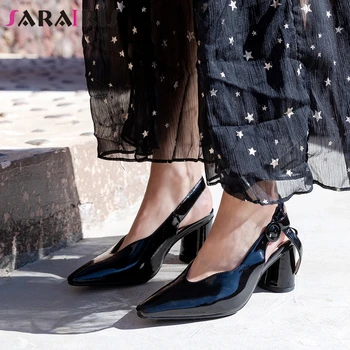 

SARAIRIS Summer Comfortable Leather Insole Sandals Women High Heels Ol Sandals Ladies Elegant Shallow Dating Shoes