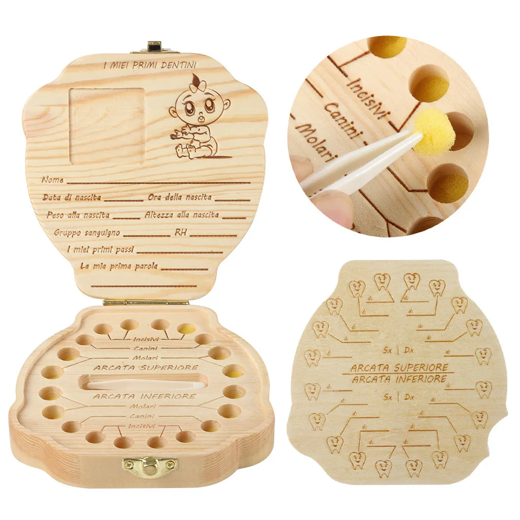 Английская версия, детская коробка-органайзер для зубов, для детей, для сохранения молочных зубов, деревянная коробка для хранения зубов, пуповина, Lanugo, органайзер, коробка на память