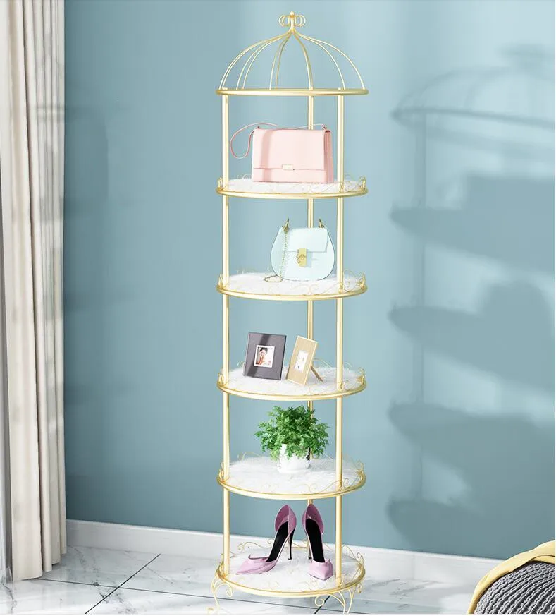 

Clothing and shoes shop window bag shelf landing Nordic gold iron birdcage multi-layer storage display rack