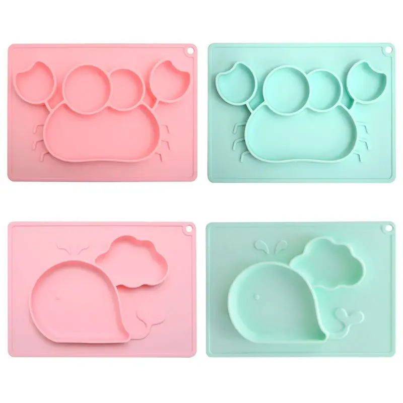 

Baby Infant Silicone Sucker Food Tray Crab Whale Shape Silicone Dinner Plate Kid Y51E