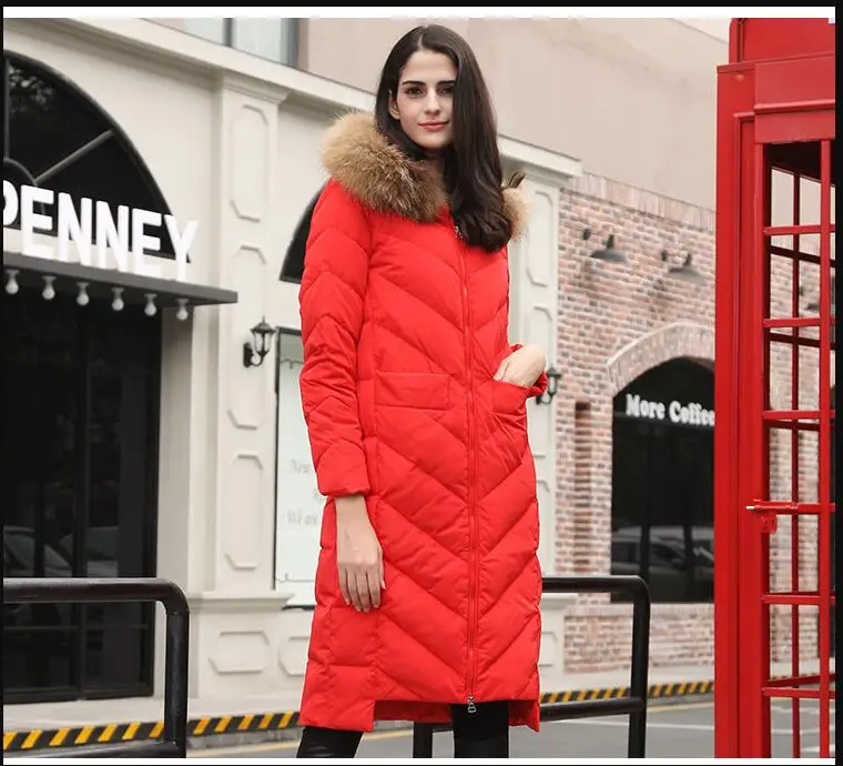 Doudoune epaisse noir rouge bleu морской для женщин и longues секций manteaux pour femmes - Цвет: Кораллово-Красный