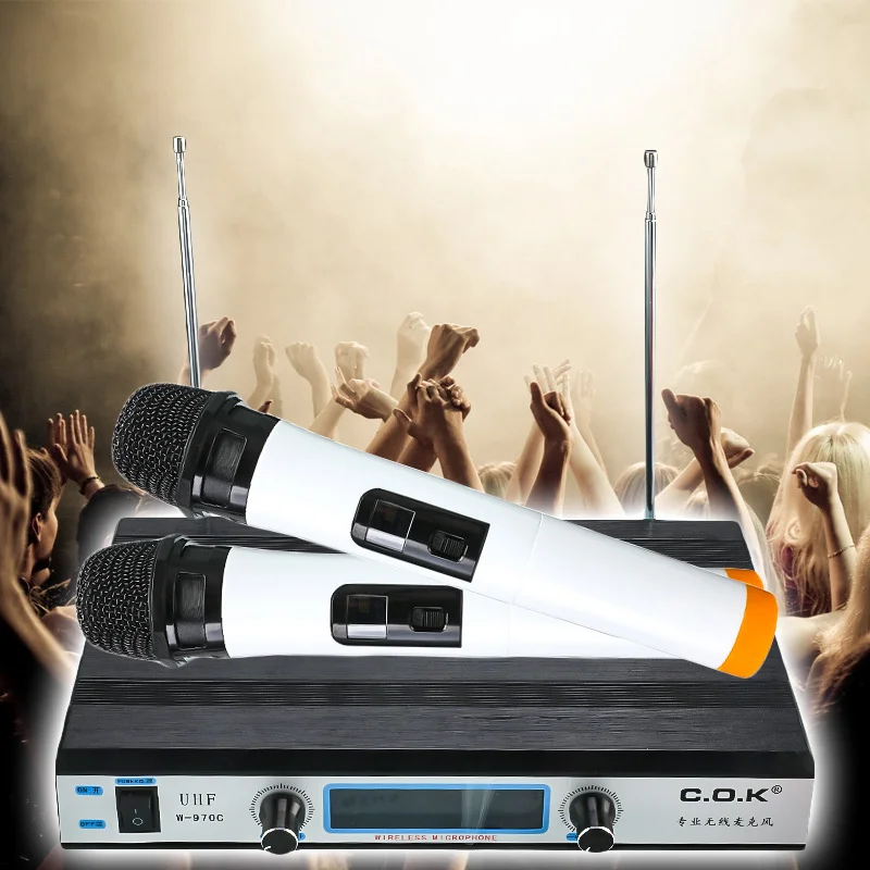 

UHF Wireless Dual Microphone System Receiver Professional Cordless Handheld Mic Kareoke for KTV Home Party Speakers
