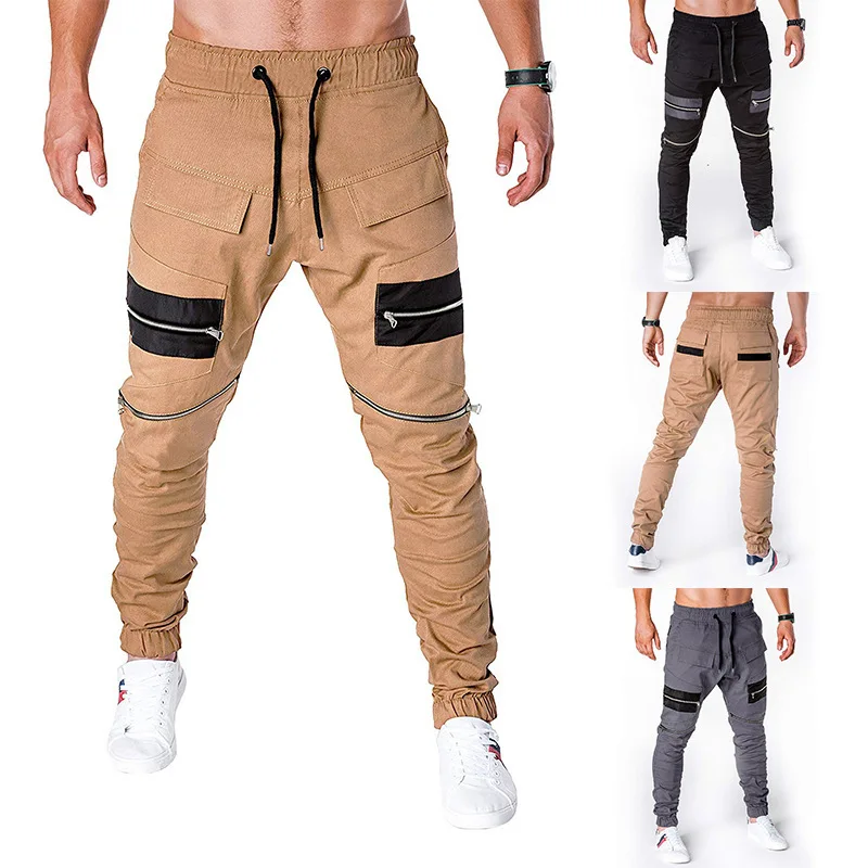 

Autumn New Style Ouma Men Zipper Decorations Joint Trousers Elastic Waist of Rope Beam Foot Trousers Large Size Casual Pants