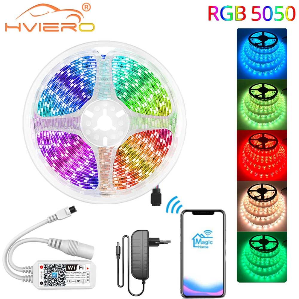 

WIFI Led Strip 5050 RGB Waterproof DC12V 5m 10m 15m LED Strip Light Contoller+Adapter Plug For Home Decoration Holiday Lights