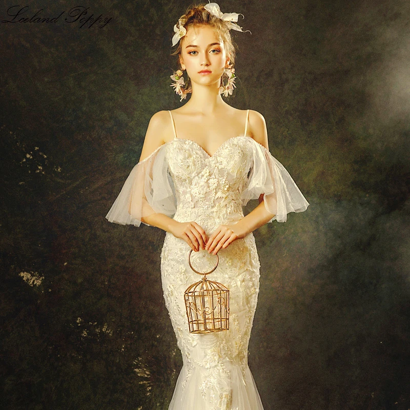 Vestido de Noiva женские свадебные платья русалки 2019 кружевные аппликации на тонких бретелях длиной до пола свадебное платье с цветами
