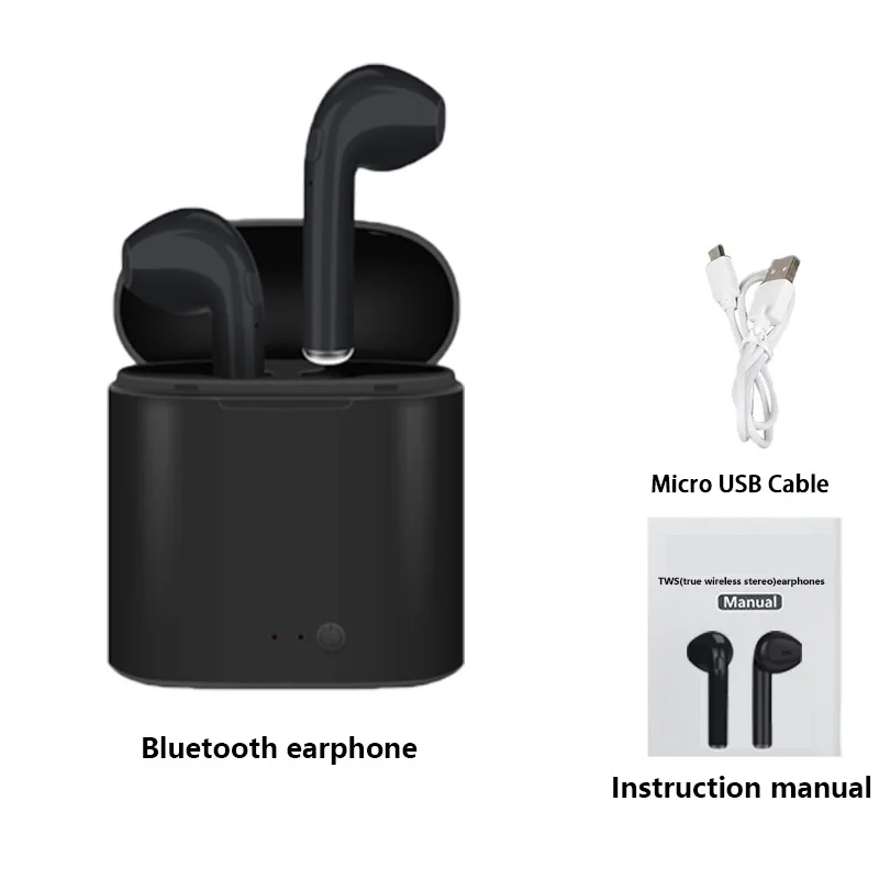 I7s Tws Bluetooth наушники, мини беспроводные наушники, спортивные наушники с громкой связью, беспроводная гарнитура с зарядным устройством для Xiaomi iPhone - Цвет: black