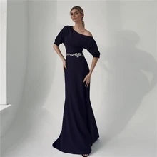 

Navy Blue Mother of Bride Dresses Long 2022 Crystal Belt Sheath Plus Size Formal Evening Dress Elegant Prom Gowns for Wedding