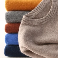 Suéter de algodón de Cachemira para hombre, jersey de punto con cuello redondo, bata, otoño e invierno, 2021
