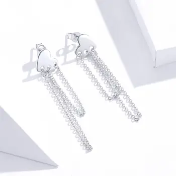 

Classic heart shape long chain pendant 925 sterling silver individuality earrings for European and American women