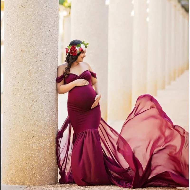 Hot Seller Pregnancy-Dress Maxi Photo-Shooting Maternity-Gown Off-Shoulder Long Women  NyoXjwLm0