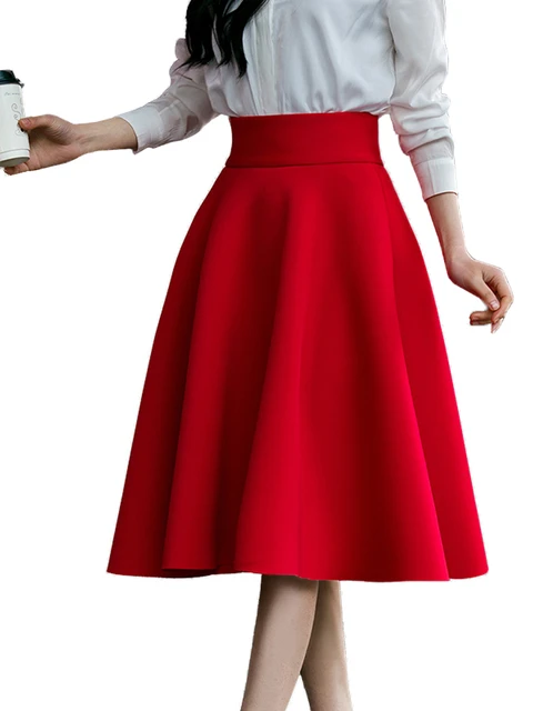 Color Women Skirt High Waist, High Waist Skirt Red Color