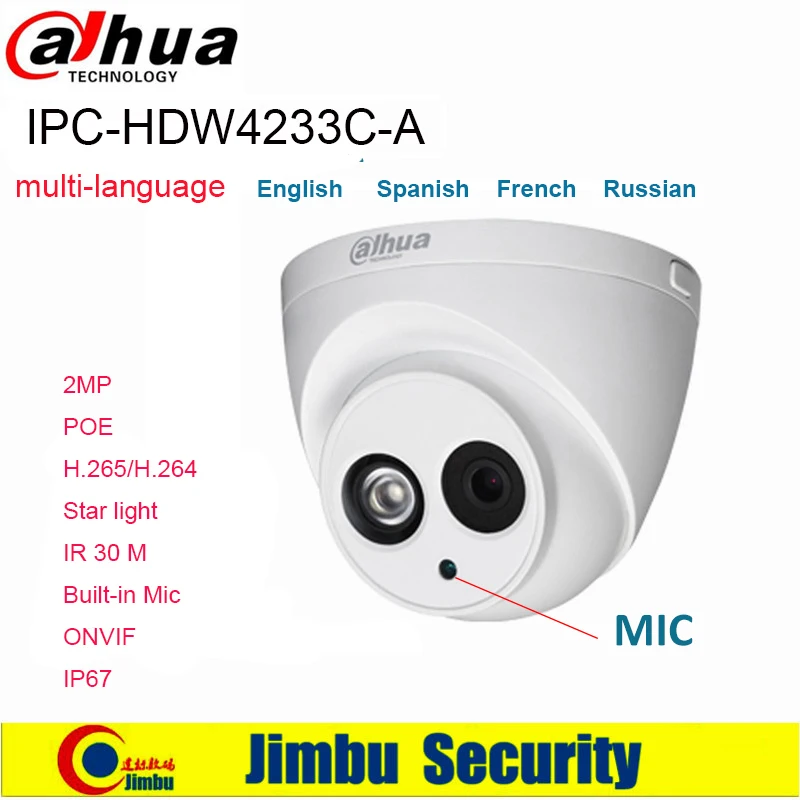 Dahua 2MP IP камера Многоязычная IPC-HDW4233C-A Starlight PoE H.265 H.264 Встроенный микрофон IR30m Сеть CCTV камера onvif IP67