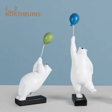 

NORTHEUINS Resin White Polar Bear Figurines Creative Unlucky Bear Balloon Statue Home Decoration Accessories Modern For Interior