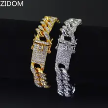 Для мужчин в стиле «хип-хоп» цепи из нержавеющей стали браслеты бриллиантовое паве Стразы 13 мм кубинская цепь браслет в стиле хип-хоп ювелирные изделия, подарки, Прямая поставка