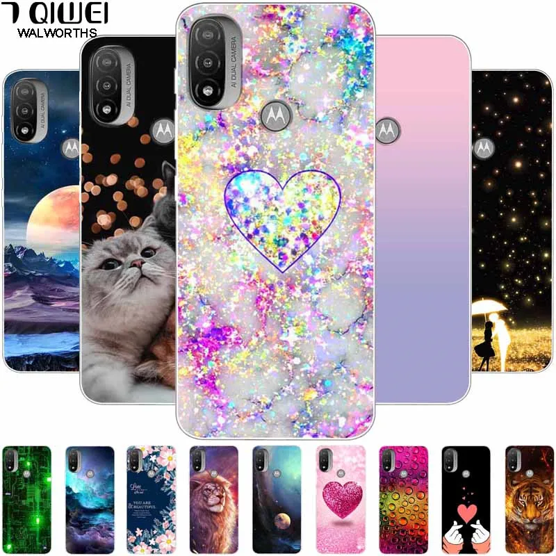 Per Moto E40 Custodia E30 E20 Tpu Soft Painted Tiger Clear Bumper Per Motorola Moto E30 Capa Motoe20 E 40 Silicone Coque Fudnas Lion