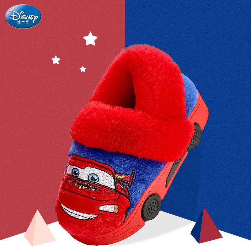 Disney Children Cotton Slippers Winter Cartoon McQueen Car Cotton Shoes Home Soft Cotton Slippers