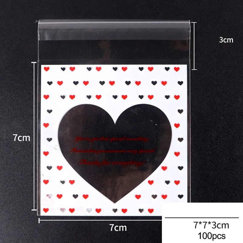 3 100 шт 7*7+ 3 см горошек розовый бант прозрачные пакеты печенья DIY выпечки печенья торт самоклеющиеся подарочные пакеты мини конфеты, продукты пакет сумка - Цвет: 3