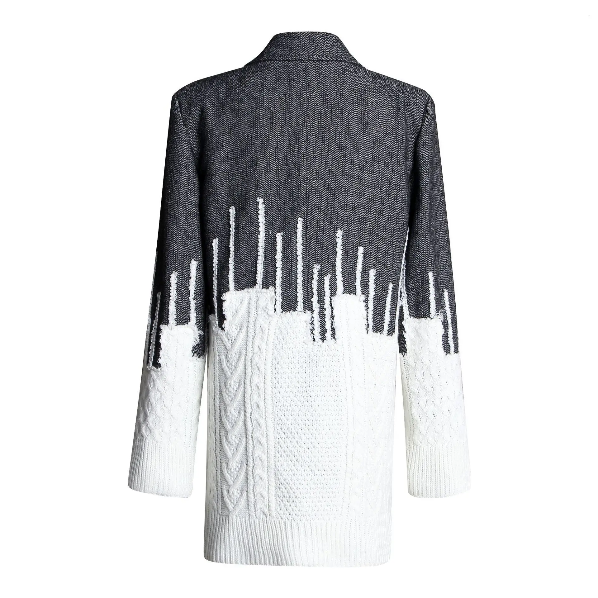 [EAM] Loose Fit Contrast Color Loose Fit Sweater Jacket New Lapel Long Sleeve Women Coat Fashion Tide Autumn Winter 1A308