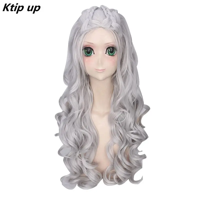 

Ktip Up Daenerys Targaryen Wig Heat Resistant Sythentic Hair Wigs Wavy Long Grey Cosplay Wig