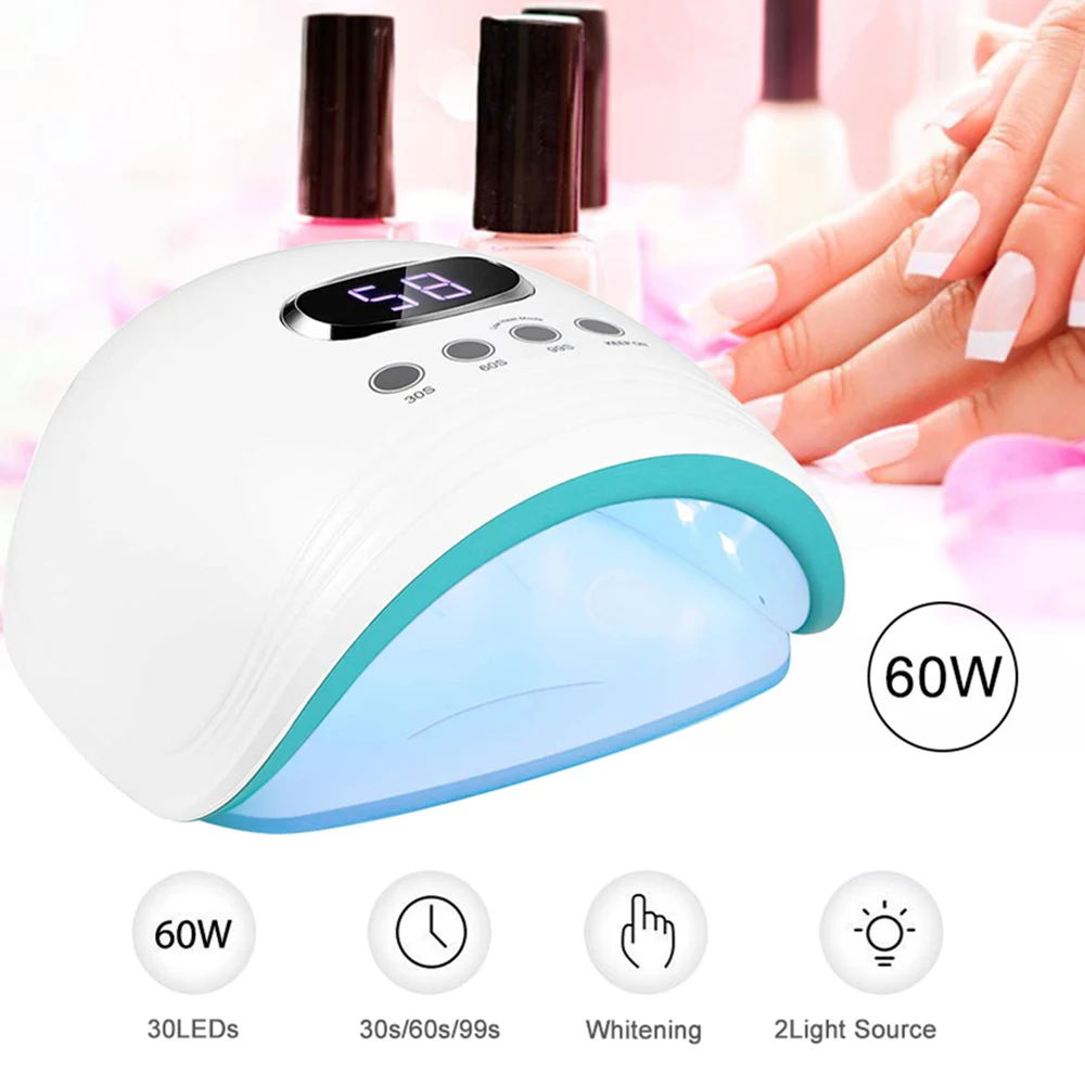 

60W UV LED Lamp Nail Dryer for Curing Gel Polish with 3 Timer Setting Auto-sensor Dual Light Source Nail Art Manicure Machine