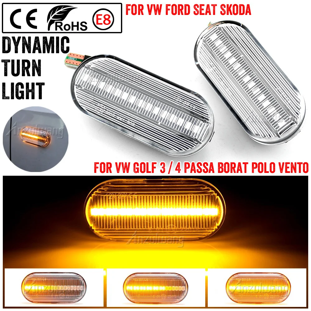 

2piece Dynamic Flowing LED Side Marker Lamp Turn Signal Light For VW Transporter T5 Polo Golf 3 4 Passat B5 Sharan Lupo Bora