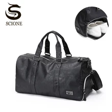 Scione Мужская для спортзала сумка черная из искусственной кожи дорожная Сумка водонепроницаемая сумка для тренировок на открытом воздухе сумки на плечо с отделением для обуви
