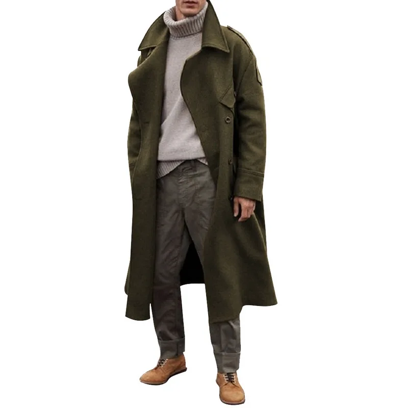 Litthing, модные мужские Длинные куртки, Осень-зима, плотный деловой Повседневный Тренч,, новинка, Мужская Длинная ветровка, верхняя одежда - Цвет: ArmyGreen