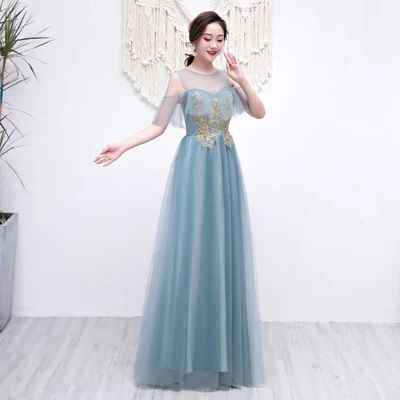 D long gray green Длинное женское платье из тюля для свадебной вечеринки, платья подружек невесты без рукавов с вырезом лодочкой, элегантное сексуальное винтажное платье для выпускного - Цвет: D long gray green