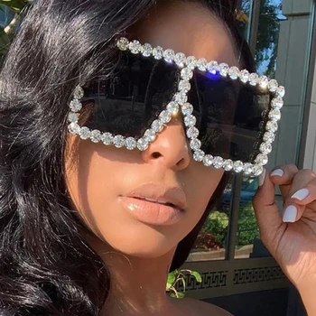 

Feishini 2020 Festival Gorgeous Women Sunglasses Oversized Hip Hop Crystal Diamond Handmade UV400 Design Summer Sunglass Square