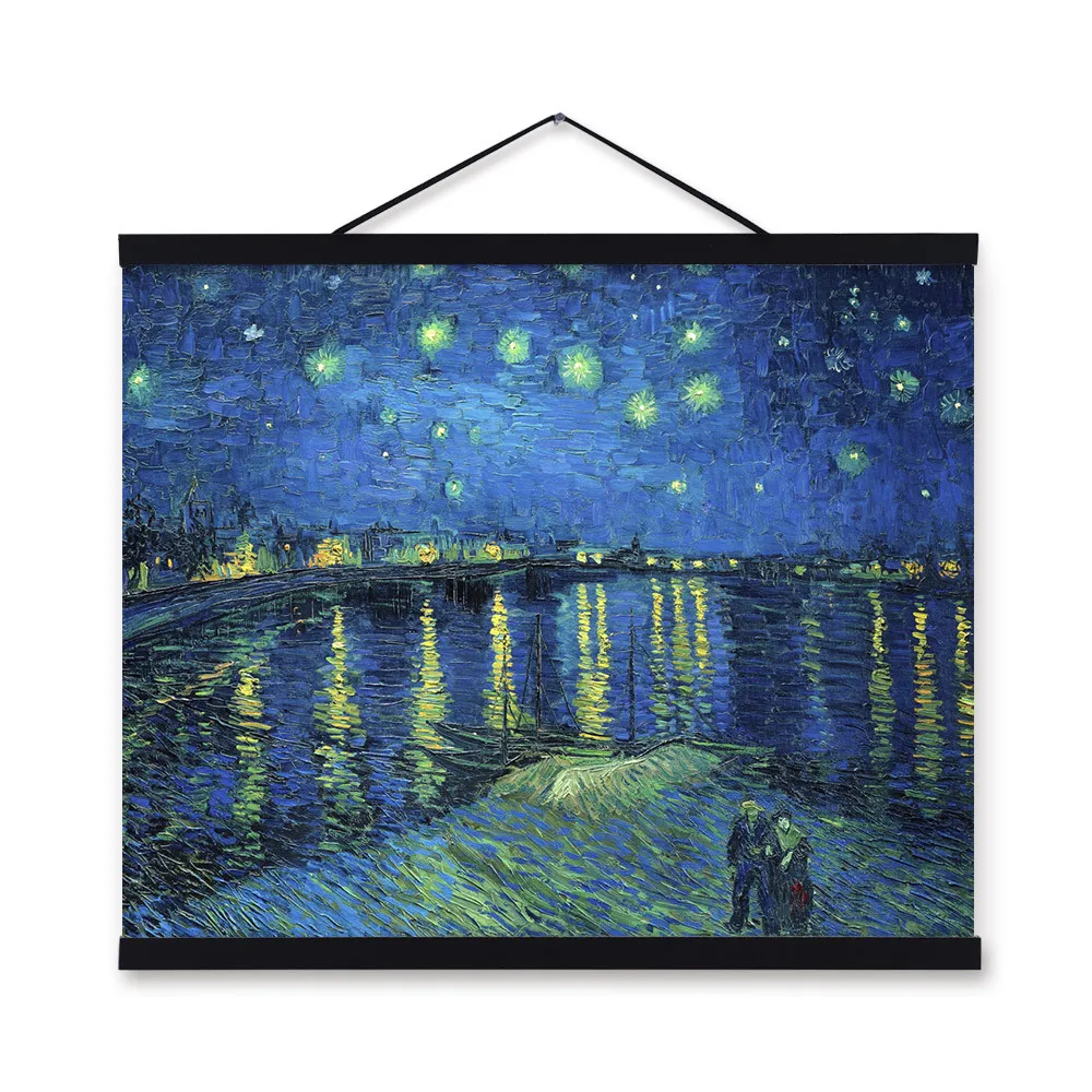 

Mild Art Simple Solid Wood gua zhou hua Van Gogh Rona River Starry Night Restaurant Hotel Decoration Reel Oil Painting on Behalf