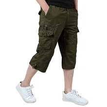 Классические мужские брюки карго 3/4, Повседневные Спортивные укороченные военные брюки, винтажные Короткие Брюки с карманами, мужские тактические брюки