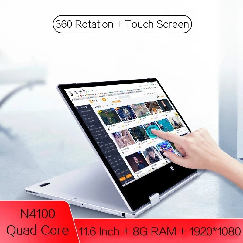 

11.6 Inch Touch Screen Laptop 8GB DDR4 Windows 10 Pro Notebook Intel N4100 Quad Core YOGA Netbook 1920x1080 IPS 360° Type-C