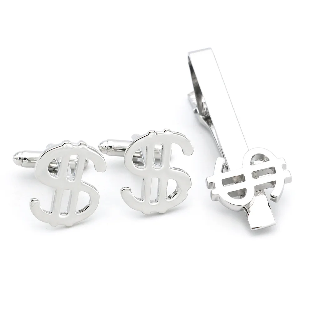 

Gold Silver Currency Dollar Cufflinks Tie Clip Set Men's Accessories French Cuff Nails Drop Shipping