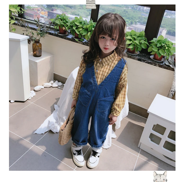 

2019 new autumn item girl suspender jeans pant denim pant
