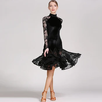 

2020 Latin Dance Dress Women Net Skirt Salsa Dress Tango Rumba Adult Ballroom Latin Dance Competition Costumes