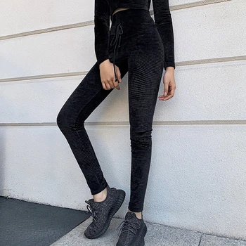 

zebery Women New Corduroy Pothole Leggings Wear Stylish Sexy High Waist-Lift Stretch Track Pants