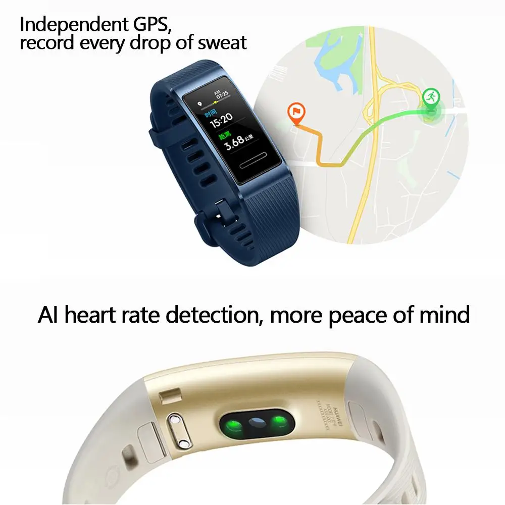 Huawei Band 3 Pro gps смарт-браслет металлический Amoled 0,95 'Полноцветный Сенсорный экран для плавания датчик сердечного ритма браслет для сна