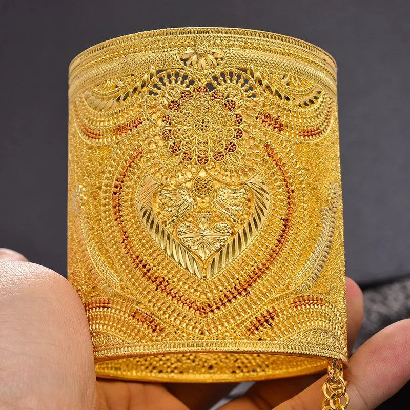24K Gold Color Dubai Bangles For Women African Ethiopian Bracelets Wedding Jewelry Party Gifts