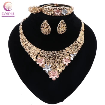 

CYNTHIA Bridal Gift Nigerian Wedding African Beads Jewelry Set Brand Woman Fashion Dubai Gold Color Jewelry Set