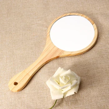 

Vintage Portable Wood Makeup Mirror Wooden Hand Mirrors Compact Vanity Hand Held Cosmetics Mirror For Women Travel