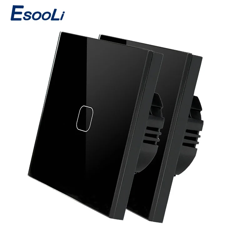 2 pcs black 1 gang Esooli AC220V, 1/2/3 1Way светильник стены Сенсорный экран переключатель сенсорный выключатель света ЕС Стандартный сенсорный выключатель с украшением в виде кристаллов Стекло Панель сенсорный выключатель, 2 предмета в комплекте - Цвет: 2 pcs black 1 gang