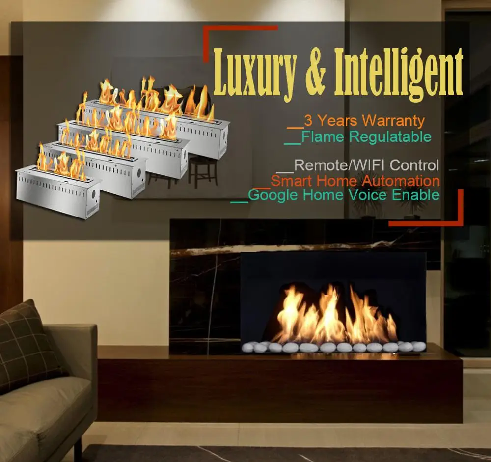 

hot sale 36 inches modern firepit wifi control built in fireplace