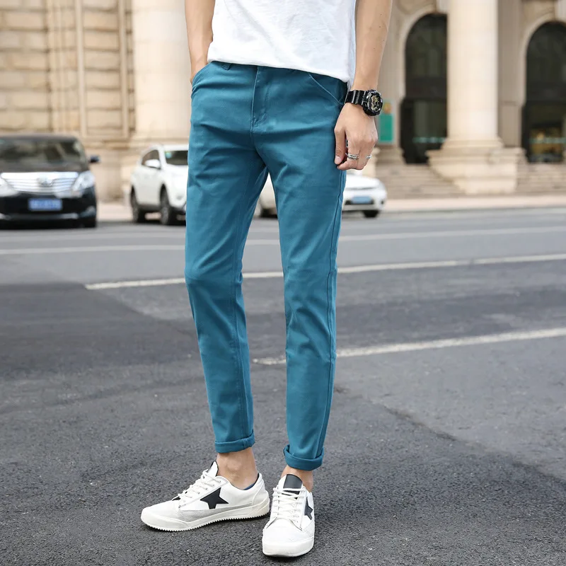 MRMT брендовые Весенние Новые повседневные мужские брюки стрейч модные брюки для мужчин узкие брюки для маленьких ног - Цвет: Lake blue
