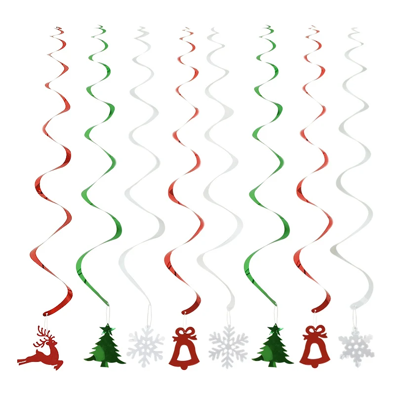 6pcs Deer Snowflake Tree Shape PVC Swirl Banner Spiral Pendants for Christmas Party Decoration Home Room Ceiling Hanging Decor