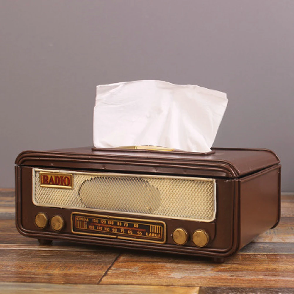 Retro Radio Shape Tissue Paper Box Napkin Storage Box Container Paper Towel Holder Paper Towel Holder Case for Home Bar Office 4
