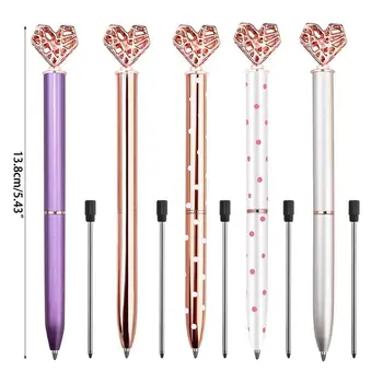 

5Pcs Big Crystal Diamond Pen,Heart Shaped Pen, Metal Ballpoint PenSchool 24BB
