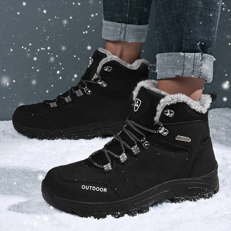 

HOT Classic Men Winter Snow Boots Super Warm Fur Male Ankle Boots Men Waterproof Non-slip Hiking Shoes Male Autumn Basic Shoes